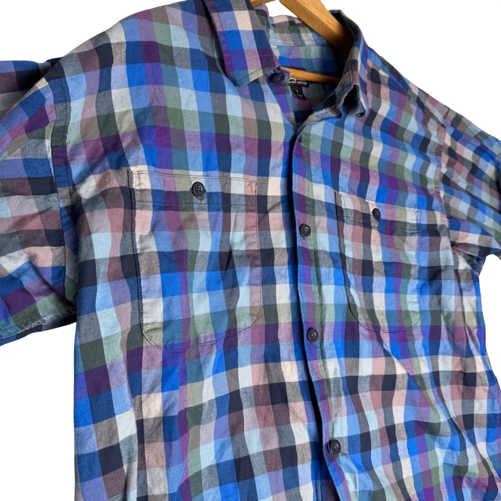 Patagonia Mens Organic Cotton Plaid Button Down Shirt Blue Purple Large